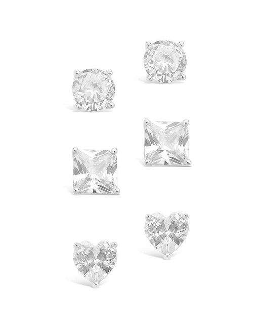 Sterling Forever Multicolor 14k Over Silver Cz Set Of 3 Statement Studs