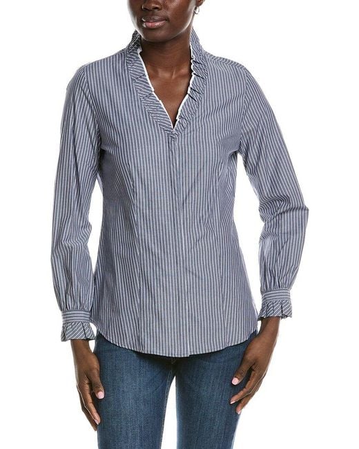 Anne Klein Blue Ruffle Button Down Shirt