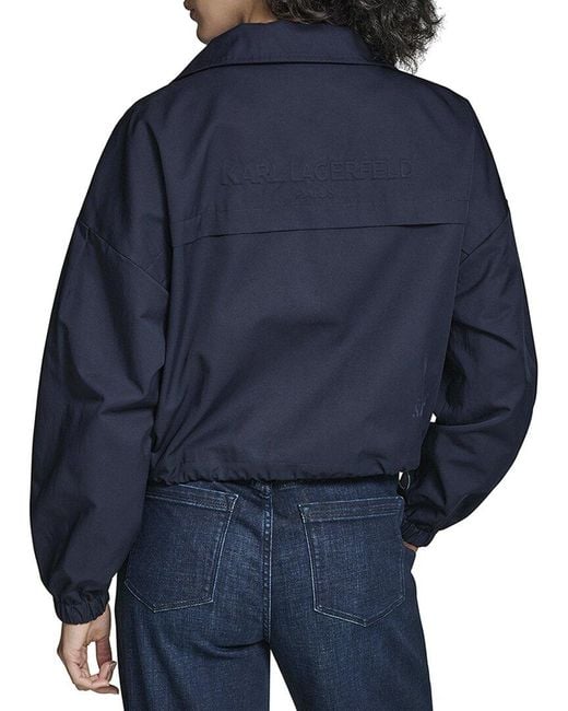 Karl Lagerfeld Blue Cropped Drop Sleeve Bomber Jacket