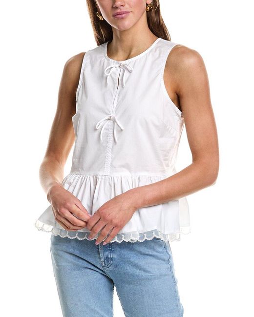 English Factory White Pearl Scallop Top