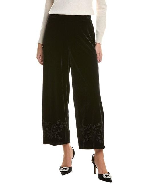 Jones New York Green Velvet Embroidered Wide Leg Pant