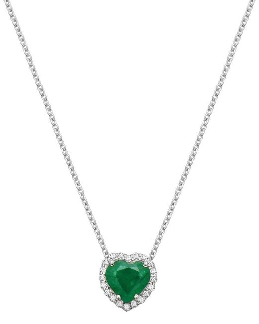 Forever Creations USA Inc. Metallic Forever Creations 14K 0.96 Ct. Tw. Diamond & Emerald Halo Heart Necklace