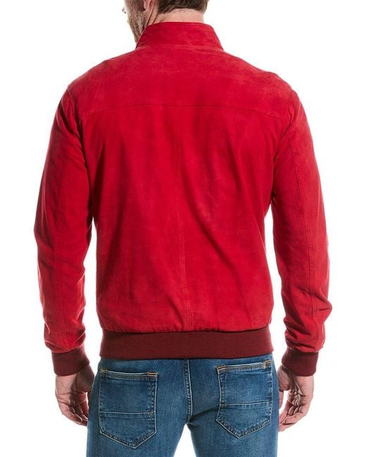 style red suede bomber jacket mens