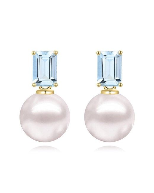 Kai Fine Jewelry White 14K 1.00 Ct. Tw. Aquamarine & 8-9Mm Pearl Drop Earrings
