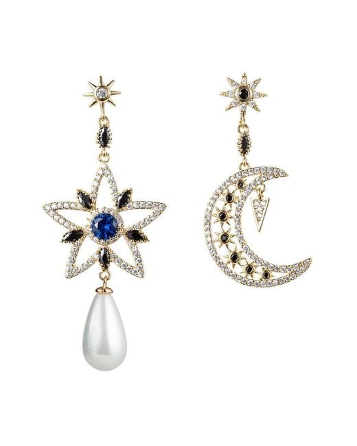 Eye Candy LA White Luxe Collection 18k Plated Cz Star & Moon Earrings