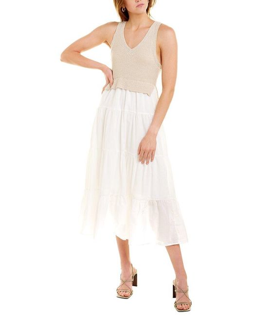En Saison Sleeveless Striped Midi Dress in White | Lyst