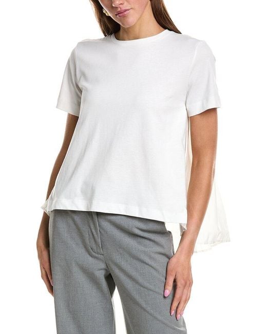 Kenneth Cole White High-Low Pleated Back T-Shirt