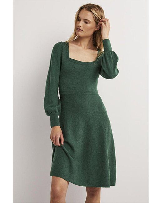 Boden Green Square Neck Knit Wool & Alpaca-blend Dress