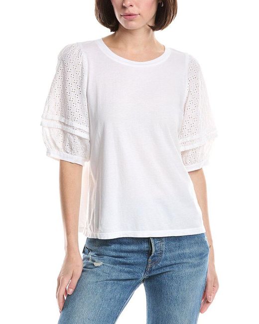 Michael Stars White Maisie Eyelet Sleeve Top