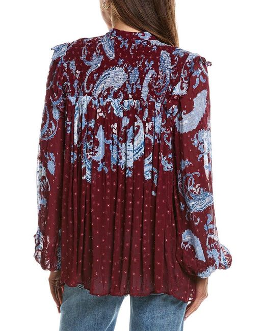 Hemant & Nandita Red Smocked Yoke Top