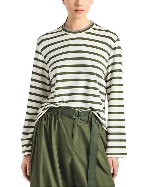 10 Crosby Derek Lam Green Myrtha Striped French Terry Jersey Crewneck Top