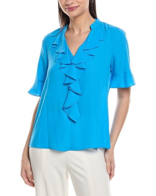 Karl Lagerfeld Blue Ruffle Blouse