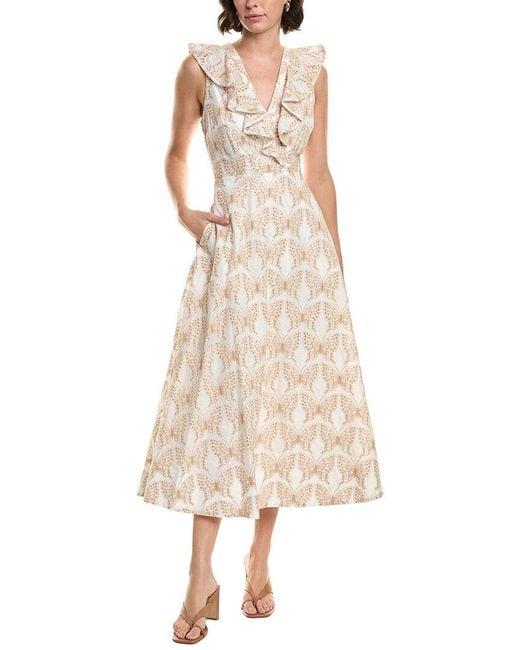 MILLY Natural Poplin Foliage Dress