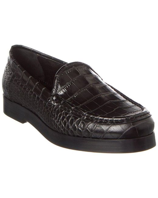 Manolo Blahnik Black Dinelio Croc-embossed Leather Loafer