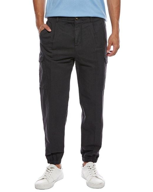 Brunello Cucinelli Black Linen-Blend Cargo Jogger for men
