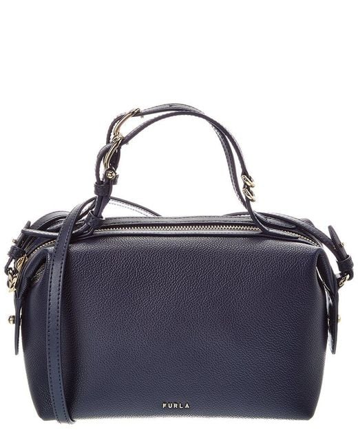 Furla Blue Double Leather Boston Bag