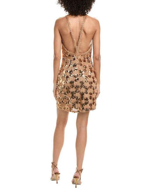 Tadashi Shoji Natural Gibbs Sequin Fringe Mini Dress