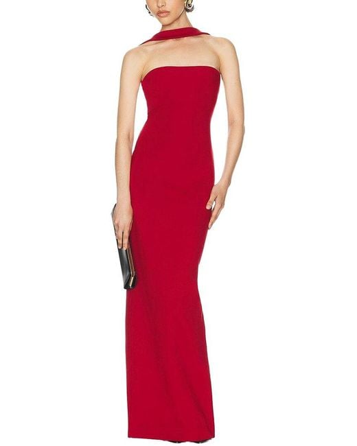 VERA DOLINI Red Solid Maxi Dress