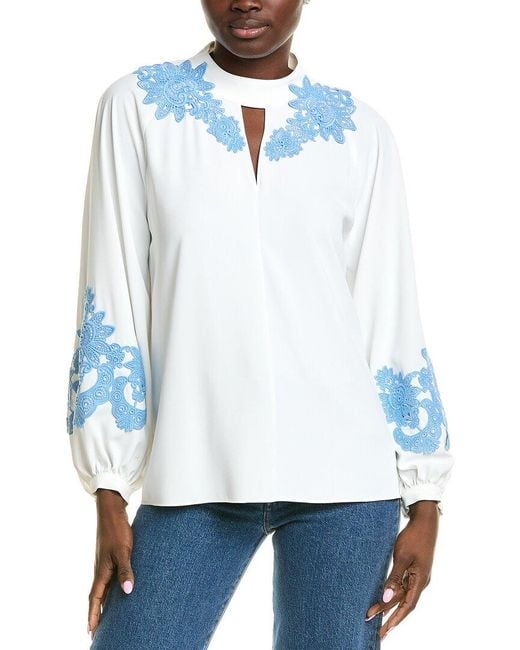 Tahari White Olivia Lace Top