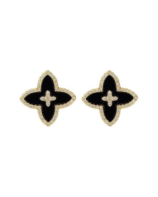 Adornia Black 14K Plated Cz Statement Flower Stud Earrings