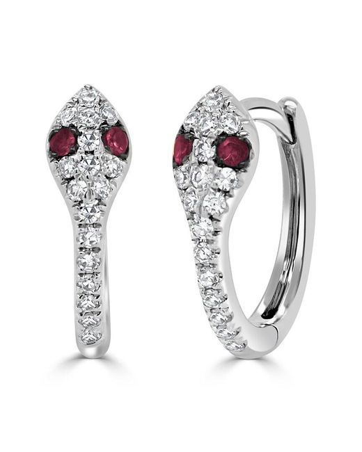 Sabrina Designs White 14k 0.13 Ct. Tw. Diamond & Ruby Snake Huggie Earrings