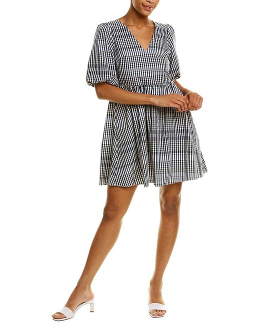 Madewell Gray Poplin V-neck Bubble-sleeve Mini Dress