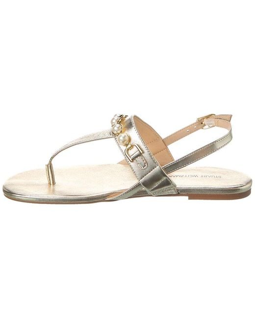 Stuart Weitzman White Perla T-Strap Leather Sandal