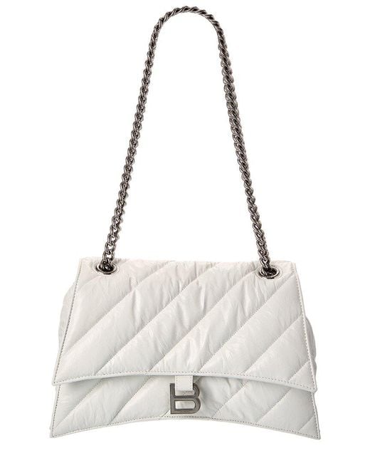 Balenciaga White Crush Medium Quilted Leather Wallet On Chain