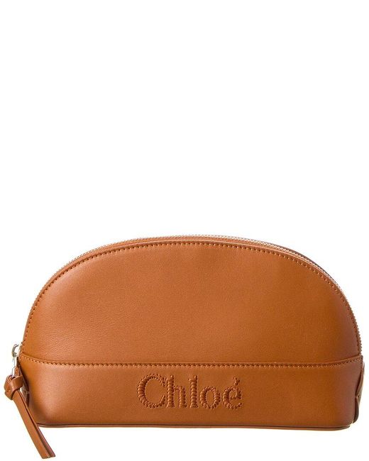 Chloé Brown Sense Leather Makeup Bag