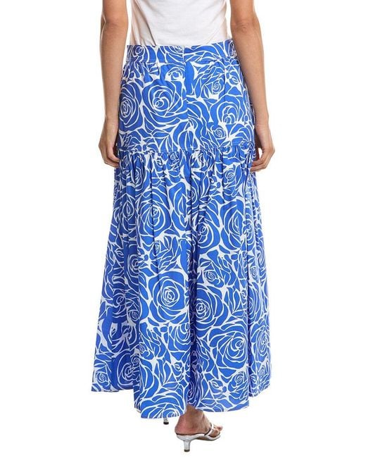 MILLY Blue Noemi Poplin Tiered Maxi Skirt