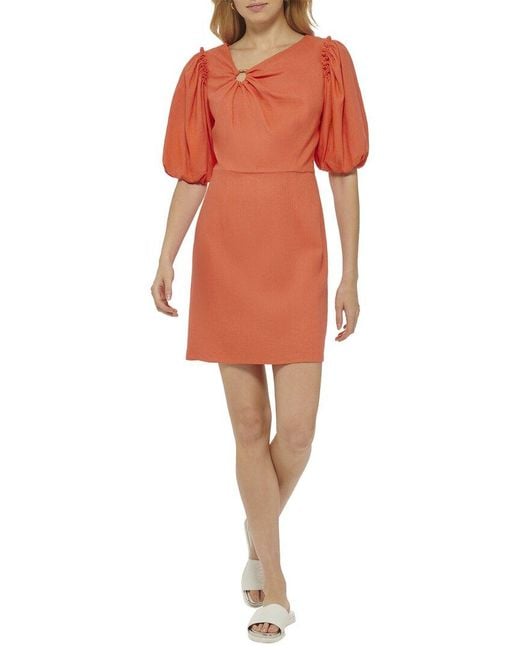 DKNY Orange Linen-Blend Flange Dress