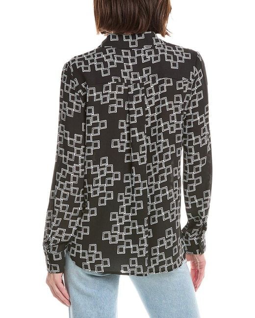 Tahari Black Button Down Printed Blouse