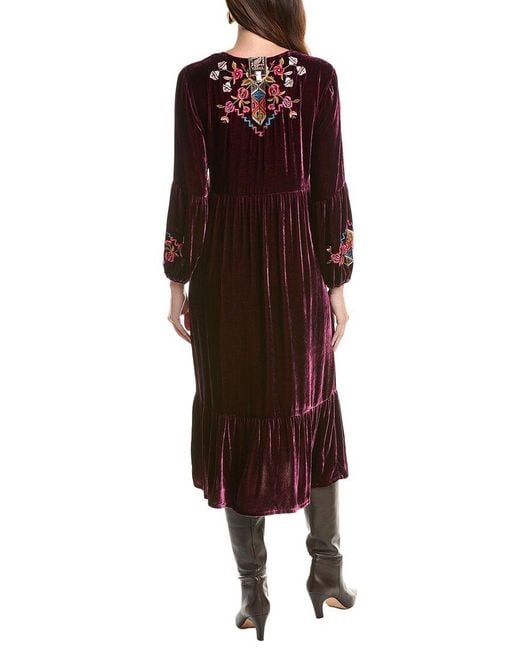 Johnny Was Brown Velvet Bishop Sleeve Silk-Blend Maxi Dress