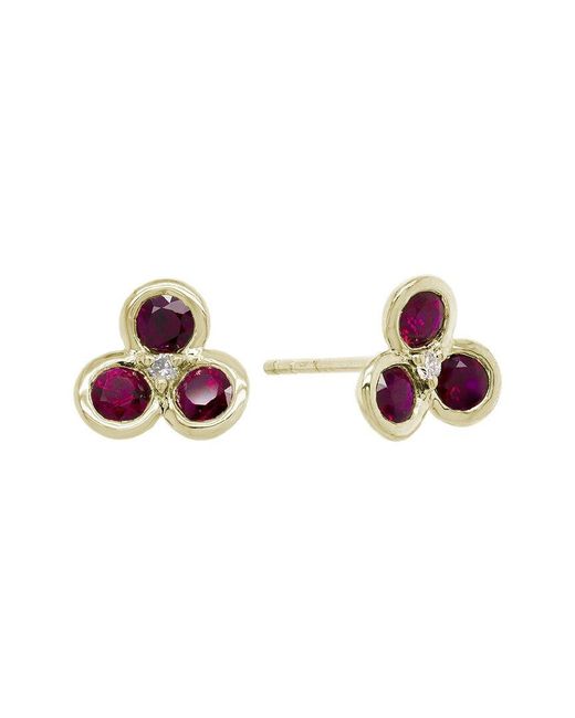 Gemstones Pink 14k Diamond .03 Ct. & .89 Ct. Ruby Flower Studs
