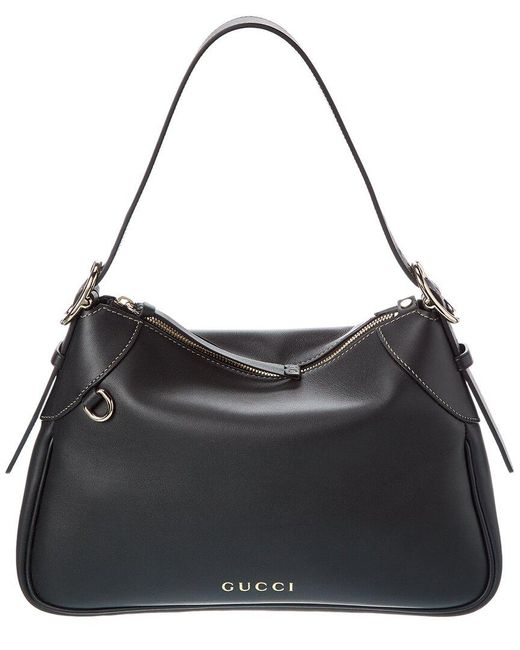 Gucci Black Gg Emblem Leather Hobo Bag