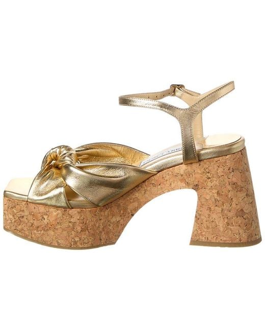 Jimmy Choo Metallic Heloise 95 Leather Wedge Sandal