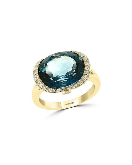 Effy Fine Jewelry Blue 14K 10.36 Ct. Tw. Diamond & London Topaz Ring