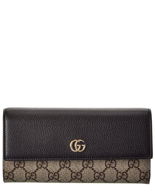 Gucci Black Gg Marmont Gg Supreme Canvas & Leather Continental Wallet