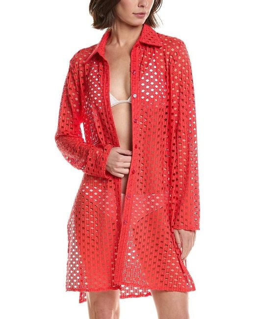 Carmen Marc Valvo Red Button-Up Shirt