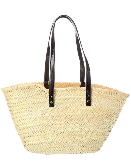 Palm Angels Metallic Palm Applique Straw & Leather Tote