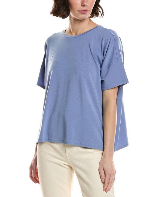 Eileen Fisher Blue Bateau Neck Box Top