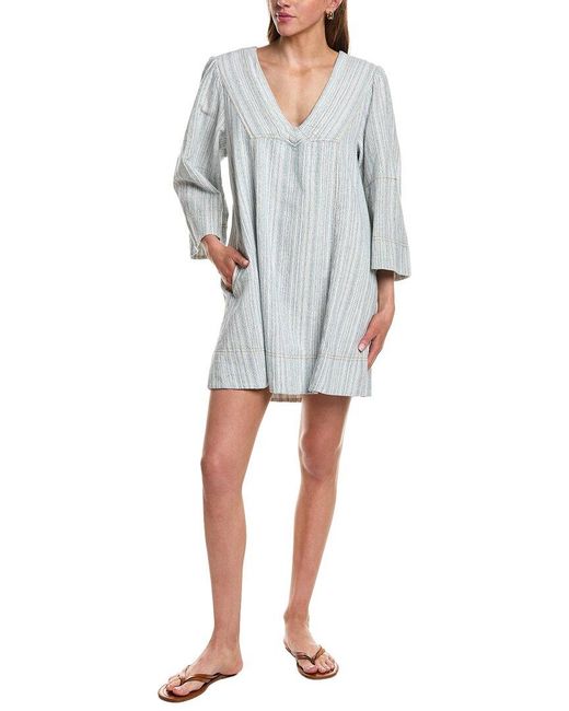 Free People Gray Goldie Balloon Sleeve Linen-Blend Mini Dress