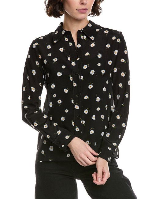 Alice + Olivia Black Willa Placket Silk Top