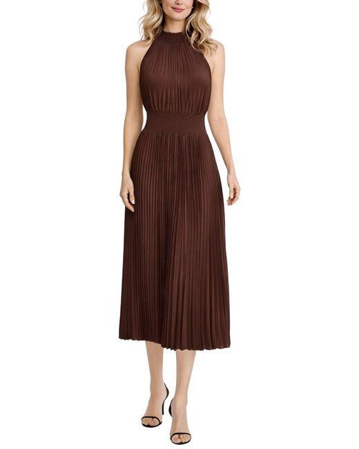 Marina Brown Pleated Midi Dress