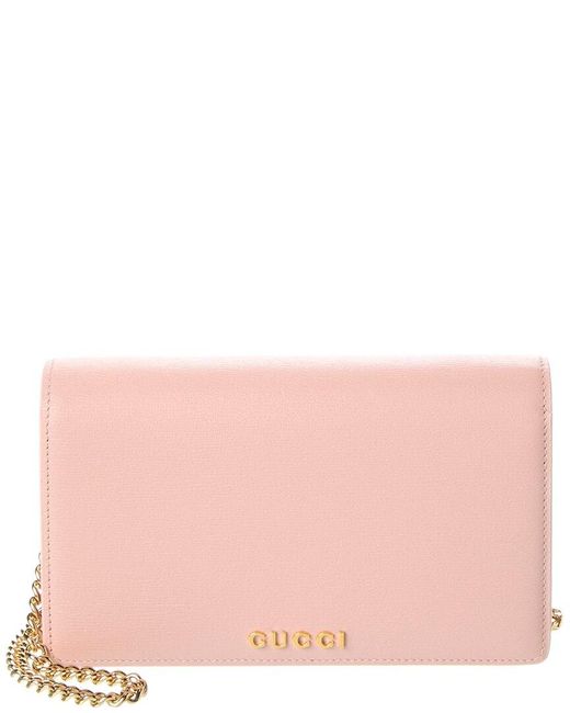 Gucci Pink Script Leather Chain Wallet