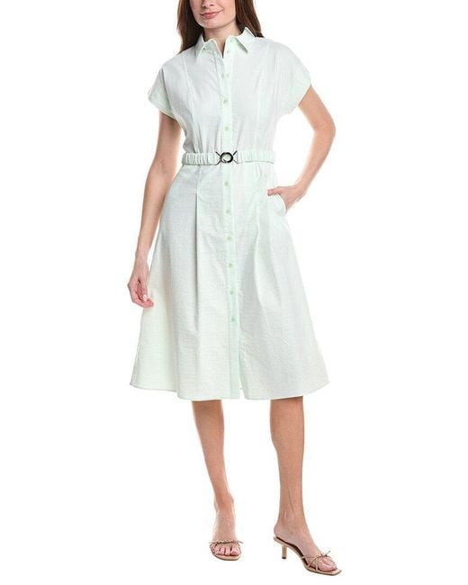 Renuar White Woven Button Front Midi Dress