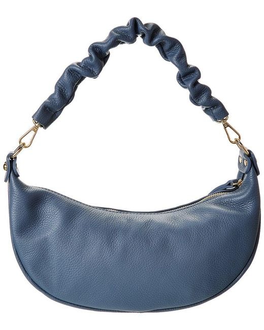 Italian Leather Blue Top Handle Shoulder Bag