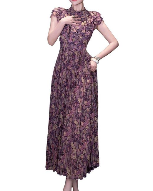 BRC By BURRYCO Purple Sleeveless Printed Silk-Blend Midi Dress