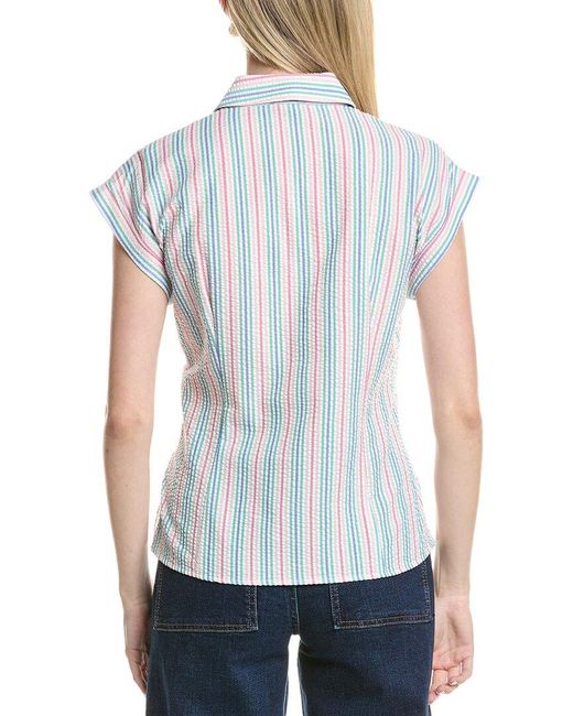 Jones New York Blue Seersucker Wrap Top