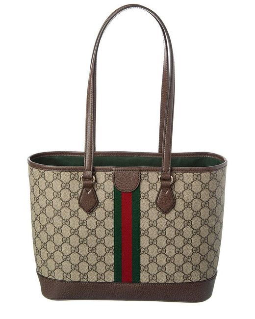 Gucci Brown Ophidia Medium Gg Supreme Canvas & Leather Tote